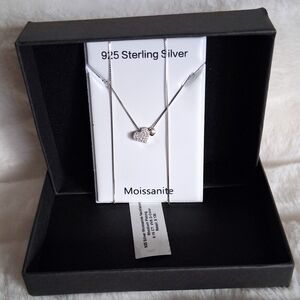 925 Silver Moissanite double heart pendant Necklace